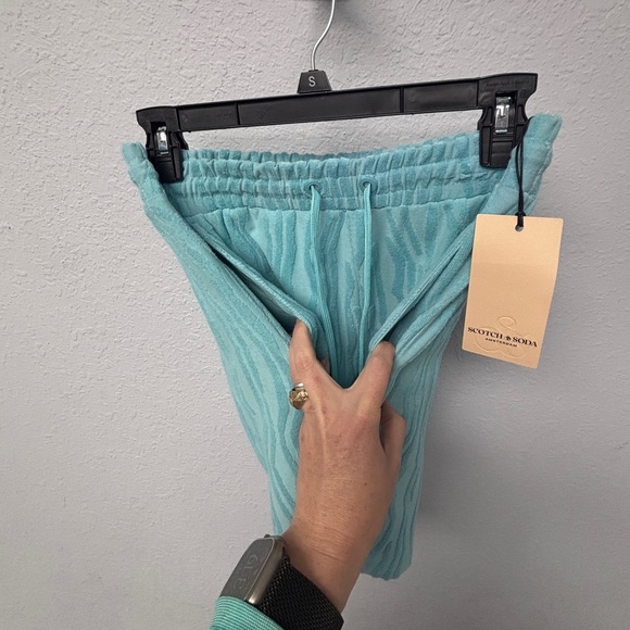 NWT SCOTCH AND SODA Men’s M Cotton Terry Jacquard 7” Ins Swim Trunks in Sea Blue - Picture 7 of 10